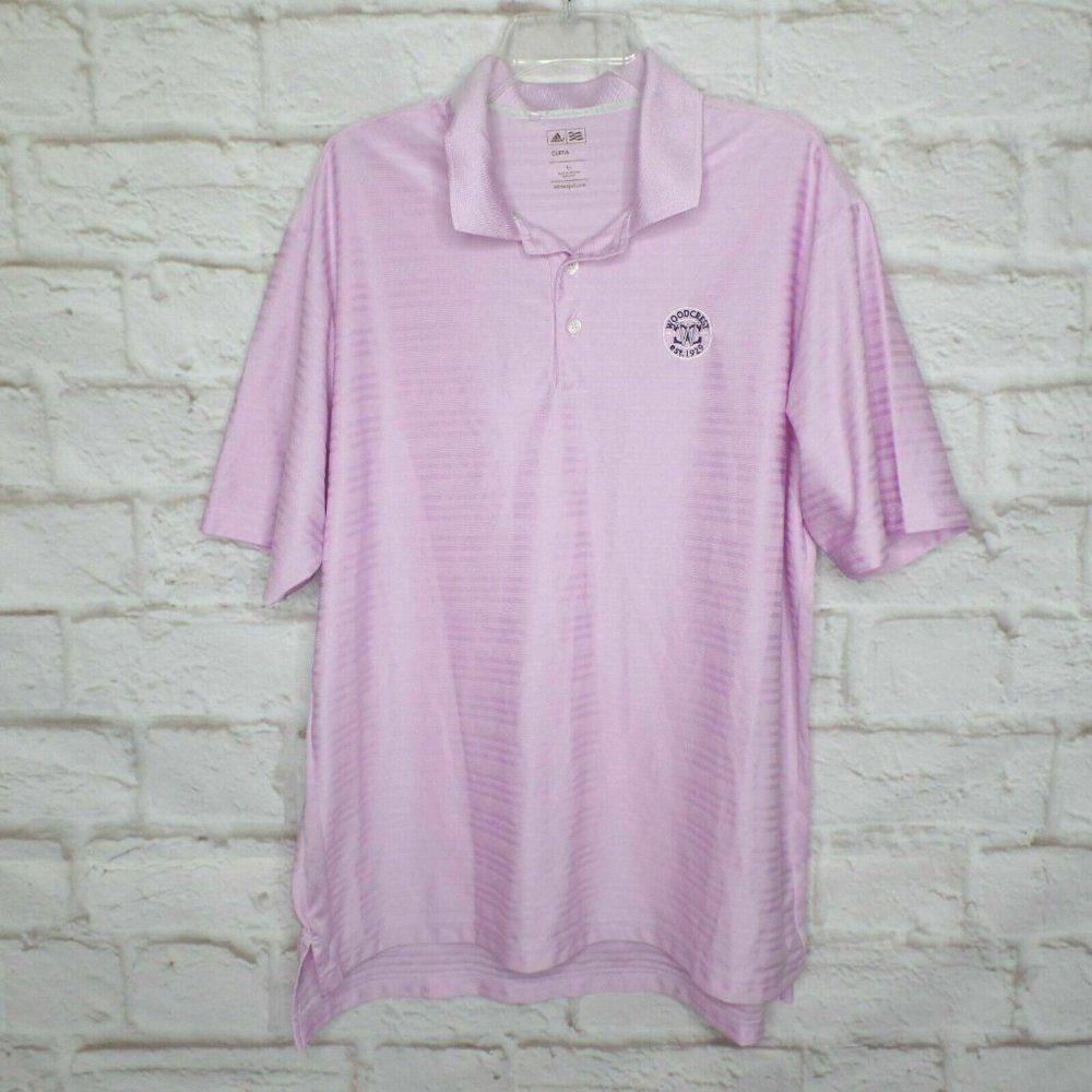 Adidas Men’s XL Polo Shirt Climacool S/S Pink Woodcrest Country Club Logo